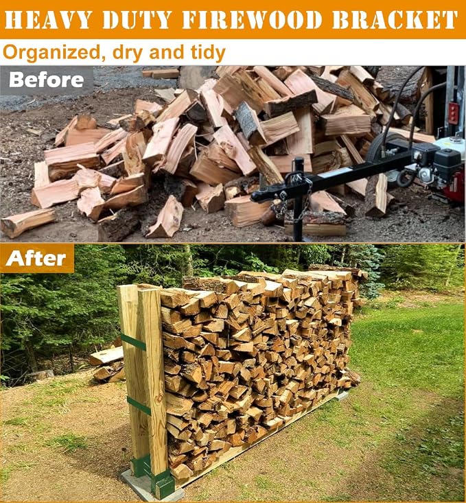 Outdoor Firewood Rack Brackets Kit for Fire Wood Pile Storage, Adjustable log stacking Stand Holder for 2x4 lumber, Green, Set of 2