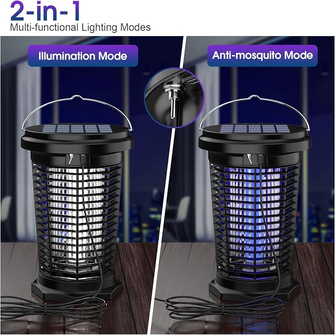 Solar Bug Zapper Outdoor & Indoor with 1.5W+4.5W Dual Solar Panel 2026, USB Rechargeable Electric Mosquito Zapper for Flies Gnats Moths, Fly Trap for Home, Patio, Backyard, Camping, Garden
