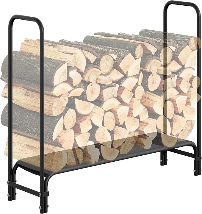 KYBOLT 4ft Firewood Rack Stand, Heavy Duty Wood Rack Keep Firewood Organized, Firewood Holder Organizer with 2000lbs Load Capacity, Black