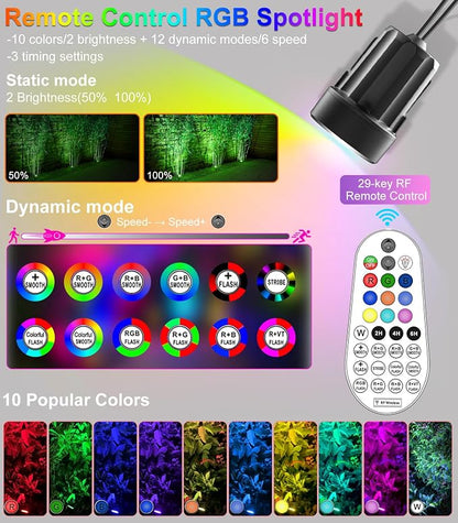 MEIKEE 6 in 1 RGB Solar LED Spotlights with Remote, IP66 Waterproof Color Changing Outdoor Landscape Lighting for Garden Wedding Holiday Party Decor