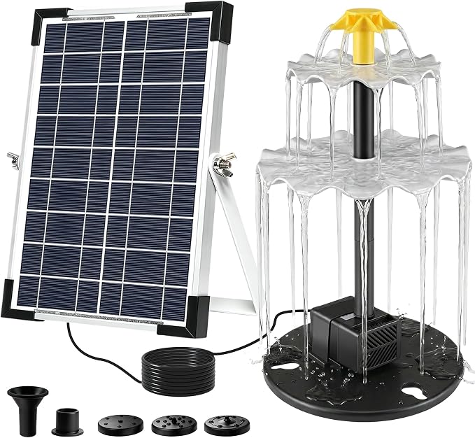 Yeomi 6W Solar Fountain Pump, 3-Tier Waterfall Solar Water Fountain