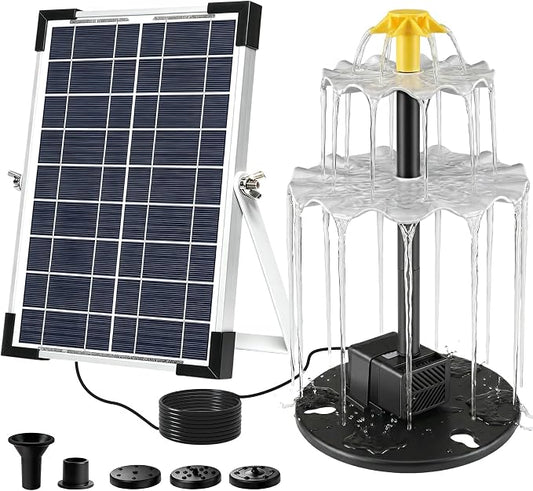 Yeomi 6W Solar Fountain Pump, 3-Tier Waterfall Solar Water Fountain