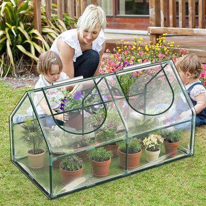 OnBrand 64.96" x 33.07" x 35.43" Portable Mini Greenhouse for Outdoors Indoors, PVC Small Green House with Dual-Sided Doors, Clear Plant Tent for Seedlings Flowers Vegetables