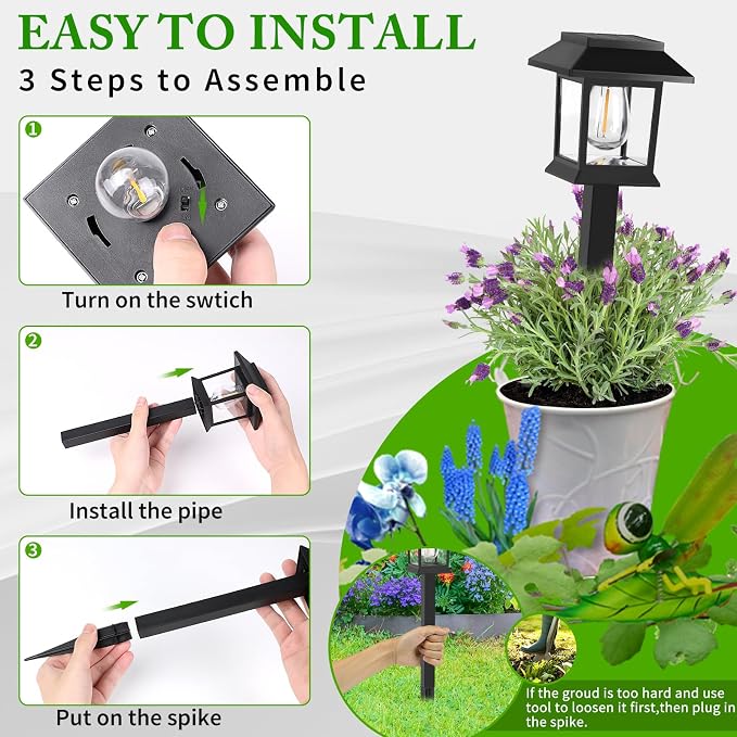 Greluna Solar Lights Outdoor, 6 Pack Waterproof Auto On/Off Solar Pathway Lights for Garden, Landscape, Path, Yard, Patio, Driveway, Walkway Decor