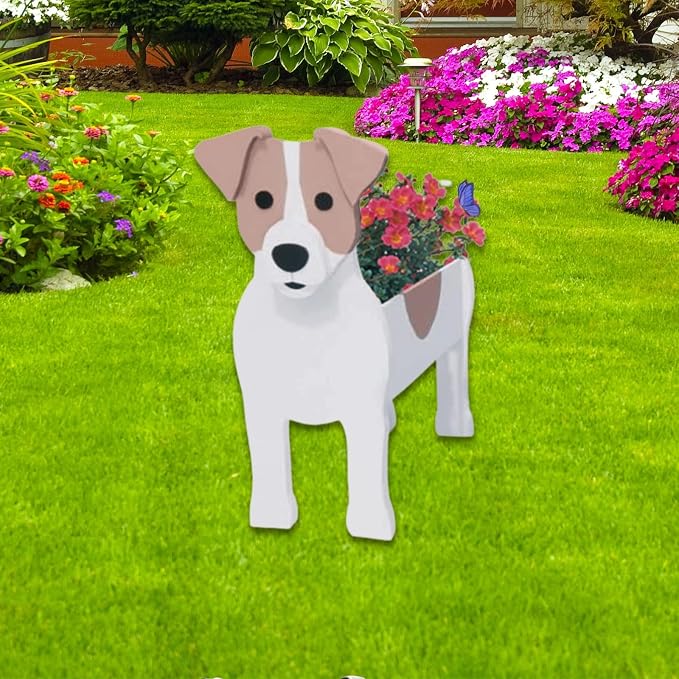 Jack Russell Dog Planter Pots, 9.45 x 6.97 x 12.2 Inches | Dog Flower Pot, Cute Animal Shaped Plant Pot, Gifts for Women & Pet Lovers, Indoor Outdoor Garden Home Office Decor