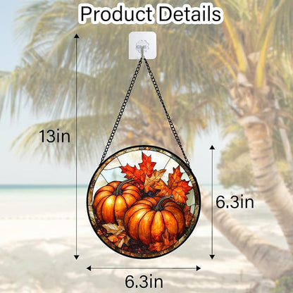 DASTOLL Stained Glass Window Hanging, Pumpkin Maple Leaf Suncatcher for Doors Home Sun Catchers Decoration and Christmas, Mother's Day Birthday Gifts for Women, Men, and Mom 6.3 in