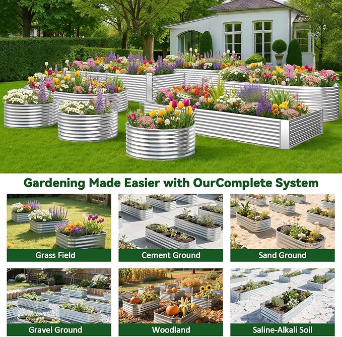 3 Pack Raised Beds for Gardening, Corrugated Galvanized Steel Raised Garden Bed, Outdoor Metal Above Ground Garden Bed for Vegetables and Flowers-4x2FT(Rectangular)