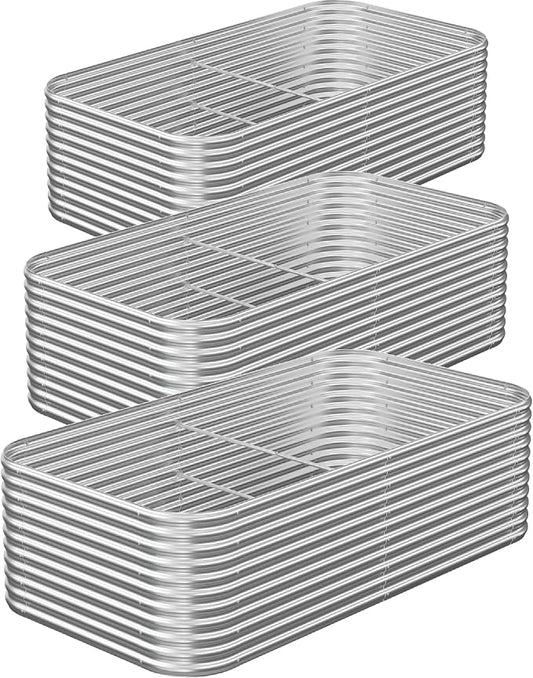 3 Pack Tall 6x2FT Corrugated Galvanized Steel Raised Garden Bed Outdoor, Metal Above Ground Garden Bed for Vegetables and Flowers, Raised Beds for Gardening