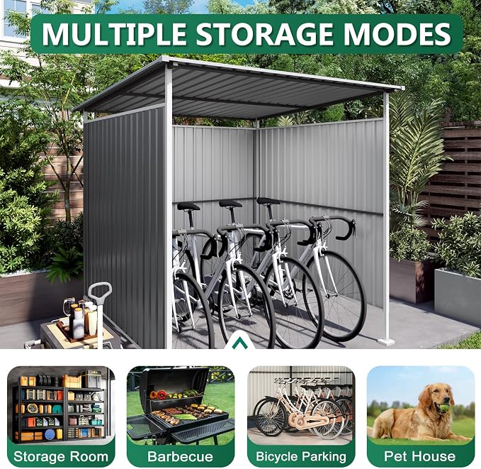 6x6FT Open Air Storage Shelter, Metal Outdoor Garden Shed, Doorless Patio Organizer for Bikes Motorcycle BBQ Tools Pet House Weather Resistant Backyard Storage Cover Canopy Utility Shelter