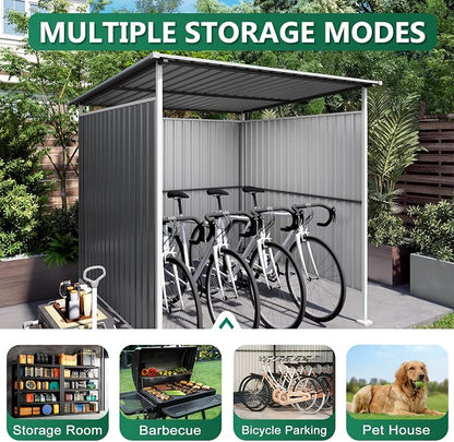 6x6FT Open Air Storage Shelter, Metal Outdoor Garden Shed, Doorless Patio Organizer for Bikes Motorcycle BBQ Tools Pet House Weather Resistant Backyard Storage Cover Canopy Utility Shelter
