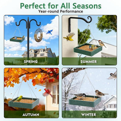 Gtongoko WPC Composite Platform Bird Feeder Hanging, Large 3.5 lbs Capacity, Durable, Seed Tray Bird Feeder for Outdoors with Metal Mesh Bottom Weather-Resistant for Garden Yard, Green