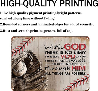 Tin Sign Baseball Posters for Boys Bedroom-Baseball Gifts for Boys 8-12,Baseball Decor for Boy Room 8x12 Inch