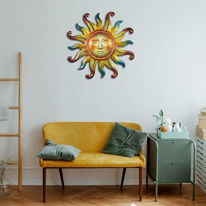Miyolo Metal Sun Wall Decor Outdoor Sunface Yard Art for Porch Door Patio Garden Home Indoor Sculpture Decorations