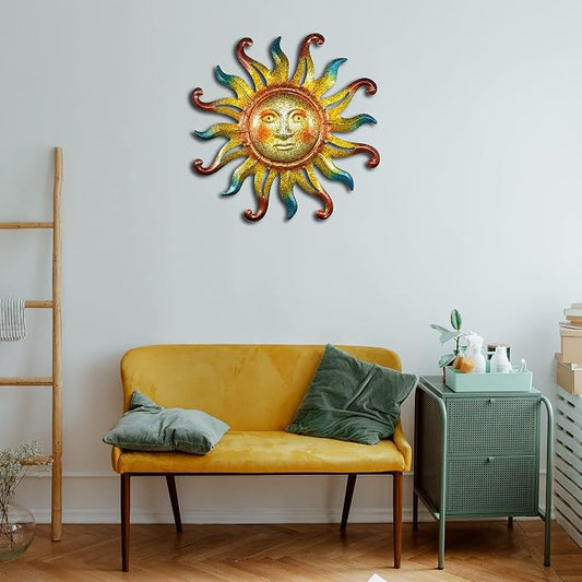 Miyolo Metal Sun Wall Decor Outdoor Sunface Yard Art for Porch Door Patio Garden Home Indoor Sculpture Decorations