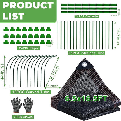 Upgraded Garden Shade Kit, 16.5x6.5FT Shade Cloth for Garden with 6 Poles, Clips and Gloves, Plant Shades for Outdoor Plants Provides 75% Heat Protection for Vegetables Greenhouse Garden Bed Shade