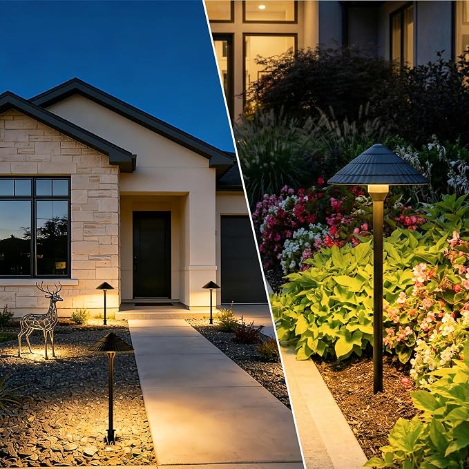 ZZXX All-in-One Low Voltage Landscape Lighting Kit 8-Pathway Lights with 96W Transformer, 5W Dusk to Dawn Outdoor Lighting, IP66 Waterproof LED Landscape Lights, Outdoor Lights 2700K for Yard Patio