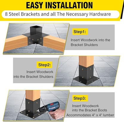 Pergola Brackets 4x4Woodworks Pergola kit Modular Modern Outdoor pergola Hardware Kit DIY Elevated Wood Stand kit Includes 4 Bracket Shoulders 4 Boots for 4x4 (Actual: 3.5x3.5 Inch) Lumber