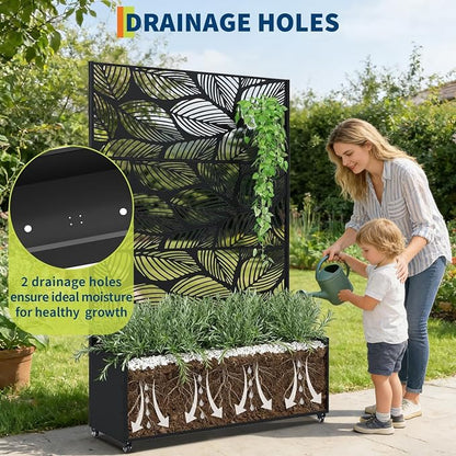 GarveeLife Metal Planter Box with Trellis and Wheels, 71"x47"x16" Raised Garden Bed for Climbing Plants, Vegetables, Vines, Privacy Planters for Patio with Drainage Holes, 15.7" Deep Planting Bed