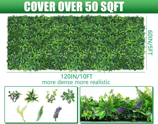 Grooy Artificial Boxwood Roll Panels, Grass Wall Panels 60"x120"(50 SQFT), Privacy Hedge Fence Screen with UV Protection, Fake Greenery Backdrop for Indoor Wedding and Outdoor Garden Backyard