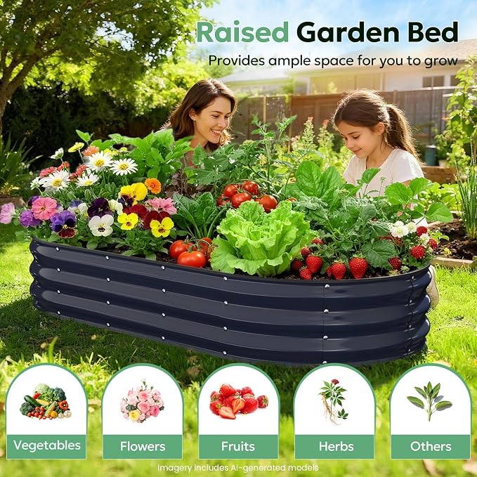 Raised Garden Bed 4×2×1 FT, Galvanized Metal Raised Planter Box Decorative Vegetable & Flower Planting Container for Patio Entryway Poolside Outdoor Landscaping Midnight Blue