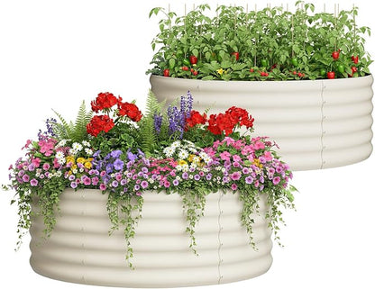 DDK Galvanized Raised Garden Bed, Round Outdoor Planter Bed, 4x4x1.5ft Metal Planter Box for Gardening and Planting,2Pack,MW