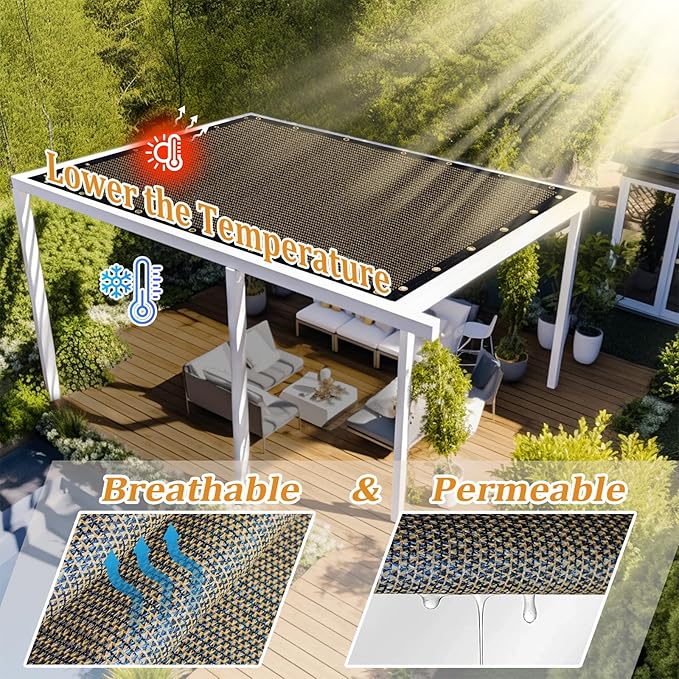 Shade&Beyond Customized Size 6' X 21' Shade Cloth with Grommets, 90% UV Protection UV Protection Mesh Tarp Sun Screens for Patio GN01, Mocha