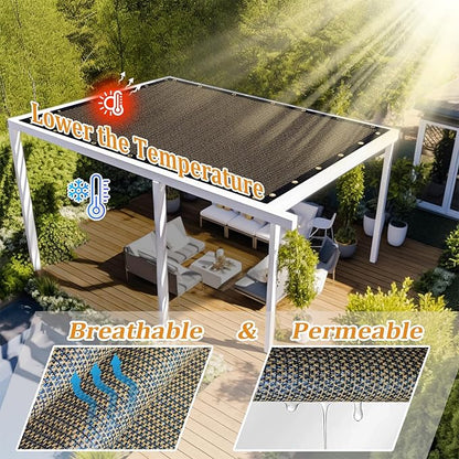 Shade&Beyond Customized Size 11' X 11' Shade Cloth with Grommets, 90% UV Protection UV Protection Mesh Tarp Sun Screens for Patio GN01, Mocha