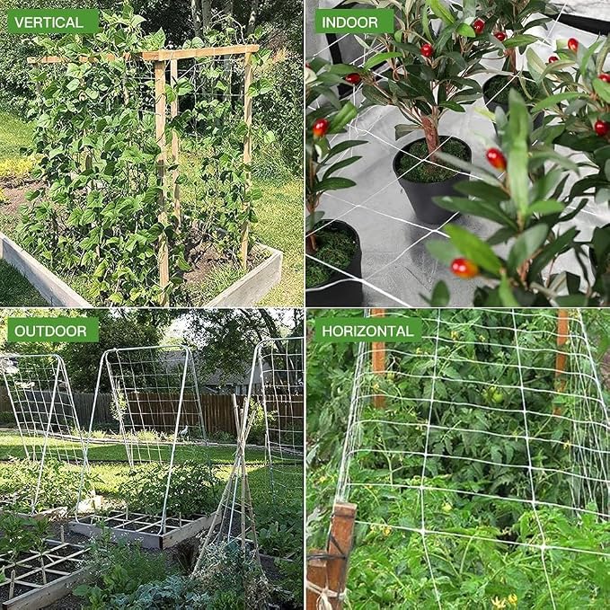Trellis Netting, CANAGROW Heavy-Duty Garden Plant Trellis Netting for Climbing Plants, Outdoor Indoor Grow Net for Beans Tomatoes Peas Pumpkin Flowers, 𝟔 𝐱 𝟏𝟓𝐟𝐭, Pack of 4
