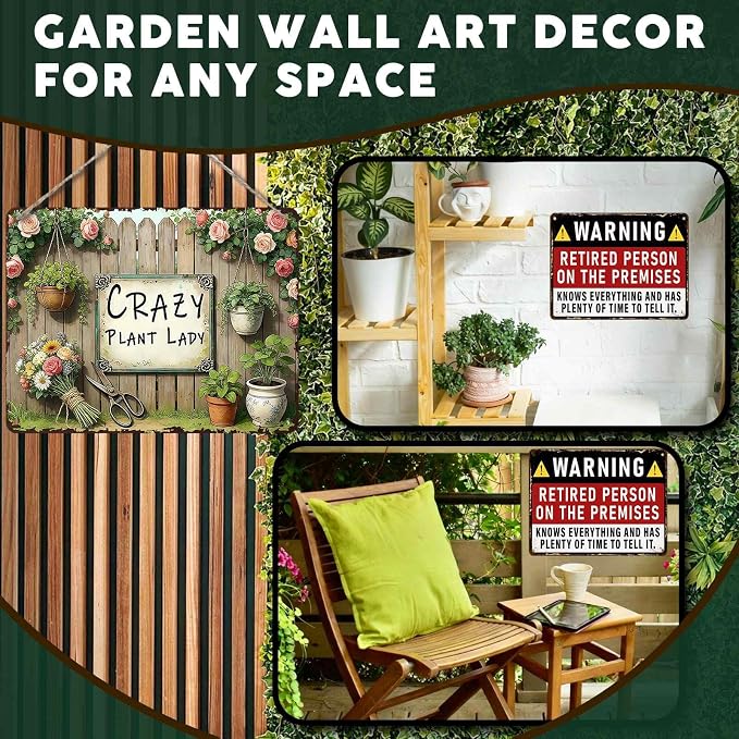 PEACHGARDEN Garden Signs Gardening Wall Decor For Woman Gift Crazy Plant Lady Metal Sign Wall Art Decor For Garden Yard Patio Plant Room Greenhouse 12x16 inch