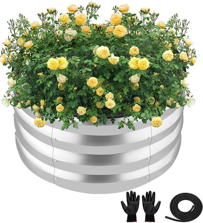 ZXZYHFTY Raised Garden Bed, 0.6 mm Galvanized Steel Round Planter Box with Open Bottom, Metal Raised Garden Bed for Vegetables Flowers Herbs Mailbox Planter Accent, 2 x 2 x 1 FT, 1 Pack Silver