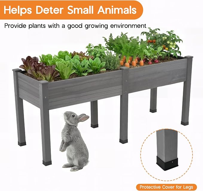 SPECRAFT 72x24x30in Raised Garden Bed with Legs, 8.4 Cu Ft Wooden Planter Box with Drainage Holes & Liner, Outdoor for Patio Backyard Gardening, Gray