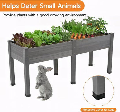SPECRAFT 72x24x30in Raised Garden Bed with Legs, 8.4 Cu Ft Wooden Planter Box with Drainage Holes & Liner, Outdoor for Patio Backyard Gardening, Gray