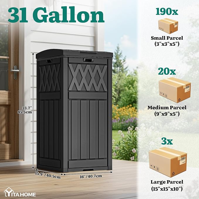 YITAHOME Package Delivery Box with Lift-Out Bag | 31 Gallon Waterproof Parcel Drop Box with Sign, Resin Porch Package Container for Curbside& Outdoor Use, Black