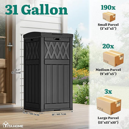 YITAHOME Package Delivery Box with Lift-Out Bag | 31 Gallon Waterproof Parcel Drop Box with Sign, Resin Porch Package Container for Curbside& Outdoor Use, Black
