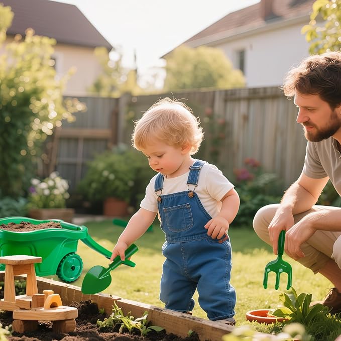 Kids Gardening Tools with Outdoor Yard Wheelbarrow Set Toys, Ages 3+ | Shovel Rake and Trowel, Summer Outdoor Weeds Yard Digging Play, Easter Birthday Gift for Boys Girls Age 3+Years Old