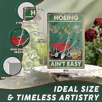 PEACHGARDEN Funny Garden Signs Hoeing Ain't Easy Gardening Gifts for Women Garden Decor for Outdoor Yard Art Patio Wall Decor 8x12 inch