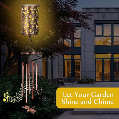 YHmall Solar Wind Chimes for Outside, Dragonfly Gifts for Women Mom Grandma Solar Lantern Windchimes Outdoors, Memorial Wind Chimes for Patio Yard Garden Christmas Decor