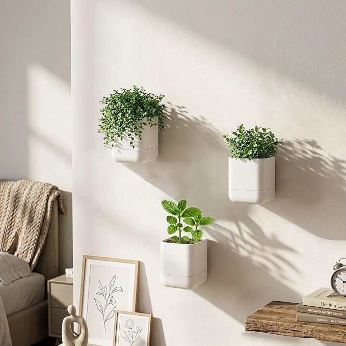 Phoenix Vine 3.5 Inch Wall Mounted Self-Watering Planter Pot for Indoor Houseplants and Herbs | Hanging Planter for Window Sills, Bathroom Walls, Home & Office Décor, Oatmeal, Set of 1, 01-A-G-1