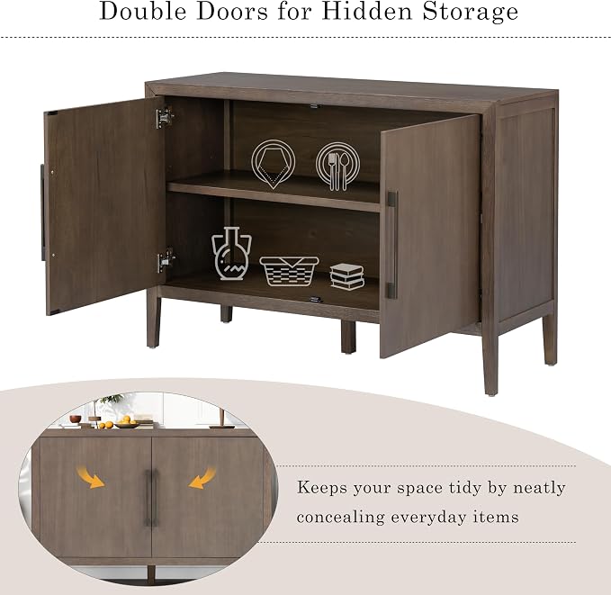 Merax Modern Rustic Wood Buffet Sideboard with Storage Shelf | 2 Doors Coffee Bar Cabinet TV Stand for Bedroom Living Room Dinning Room Kitchen Brown