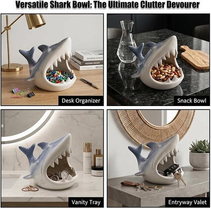Ceramic Shark Aquarium Decorations - Large Fish Tank Cave & Betta Hideout, Bio-Filter Shark Candy Bowl, Key Holder for Entryway Table, pH-Neutral Marine Fish Tank Accessories Ornament