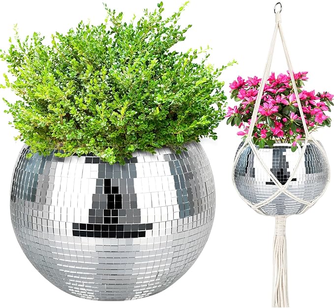 10” Disco Ball Plant Hanger with Hanging Rope, Hanging Chain, Hook, Circle | for Decoration