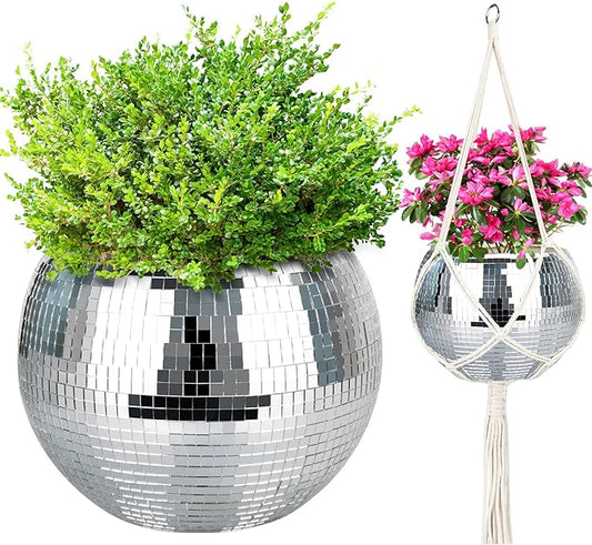 10” Disco Ball Plant Hanger with Hanging Rope, Hanging Chain, Hook, Circle | for Decoration