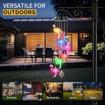 Solar Flamingo Wind Chimes for Outside with 4 Music Aluminum Tubes | Best Gifts for Mom Grandma Women Wife Aunt Sister, Solar Lights Outdoor Wind Chimes, Garden Yard Decor