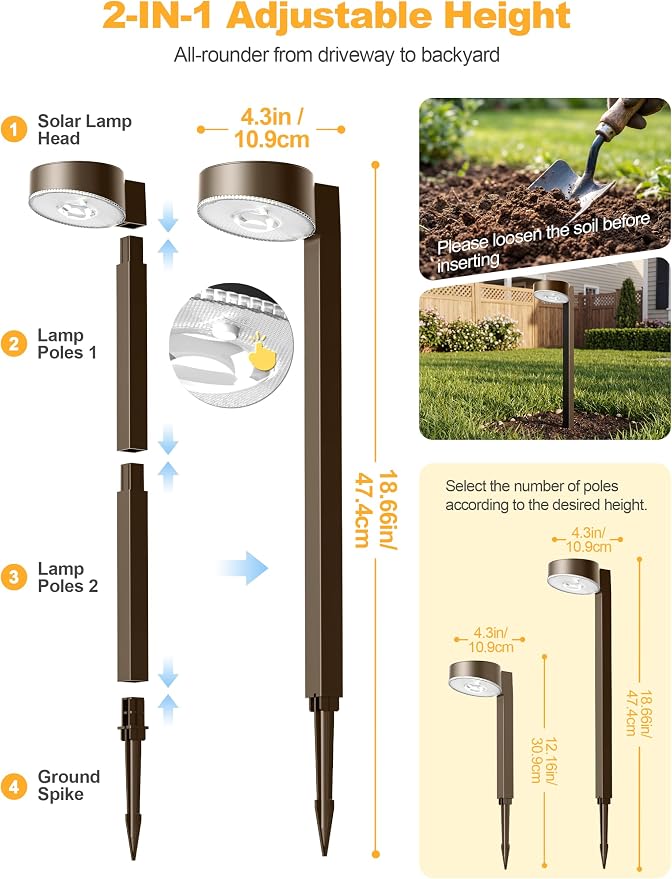 VOLISUN Solar Pathway Lights Outdoor, 12 Pack Solar Powered Garden Lights Waterproof, Decor Landscape Lighting for Yard, Lawn, Walkway, Driveway, Brown