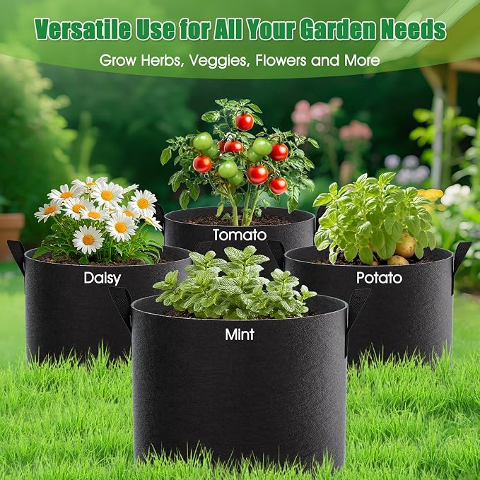 FEED GARDEN 25 Gallon Grow Bags, 8 Pack, Heavy Duty 300G Fabric Pots | 300G breathable fabric grow bags with reinforced handles for vegetables, flowers, herbs, fruit trees, and outdoor gardening.