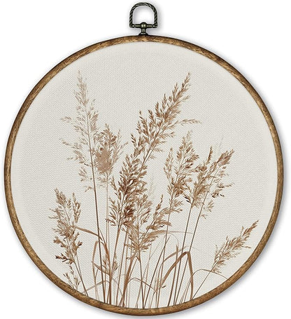 TLESKE Vintage Botanical Round Wall Art Decor Framed 10x10, Neutral Plants Cottage Core Cottagecore Canvas Wall Art Prints Artwork, Boho Fall Farmhouse Hanging Wall Picture Room Decor for Bedroom