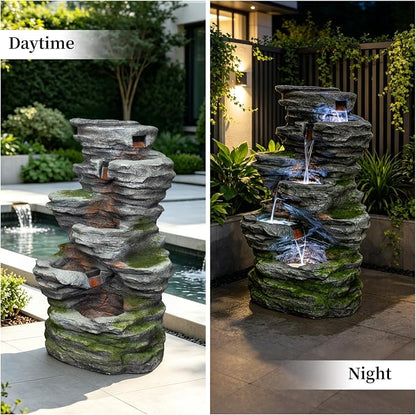 40.16" H Water Fountain Outdoor, 5-Tier Cascading Waterfall Fountain, Large Water Feature for Patio, Garden, Backyard, Deck