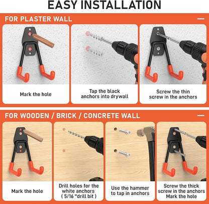 Garage Hooks, Anti-Slip Heavy Duty Wall Mount Hooks, 42-Pack | Hanging Storage for Bikes, Ladders, Hoses, Ropes, Garden Tools - For Warehouse, Workshop, Shed, Shop, Yard