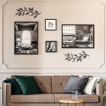 Zhengmy 2 Pieces Metal Tree Leaf Wall Decor Vine Olive Branch Leaf Wall Art Living Room, Hallway Wall Decor Outdoor Decoration(Vintage Brown)