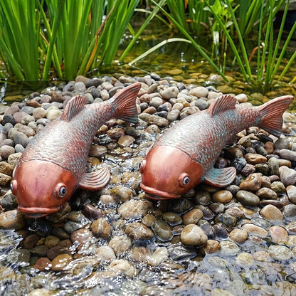 Set of 2 Antique Koi Statue - Resin Real Fish Garden Sculpture, Elegant Live Fish Pond Decor for Patio, Backyard,Unique Outdoor Ornaments